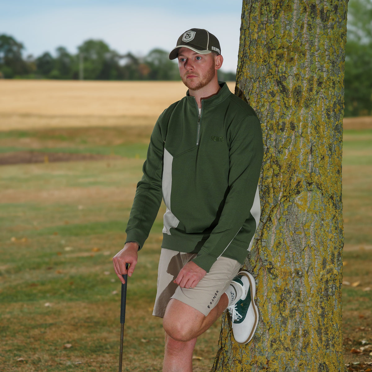 SENTE Fairway Quarter Zip, green and cream golf layer