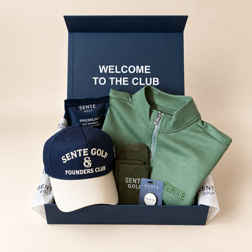SENTE First-Tee Ready Kit with Fairway Quarter Zip, cap, ball marker, tees and Core golf socks