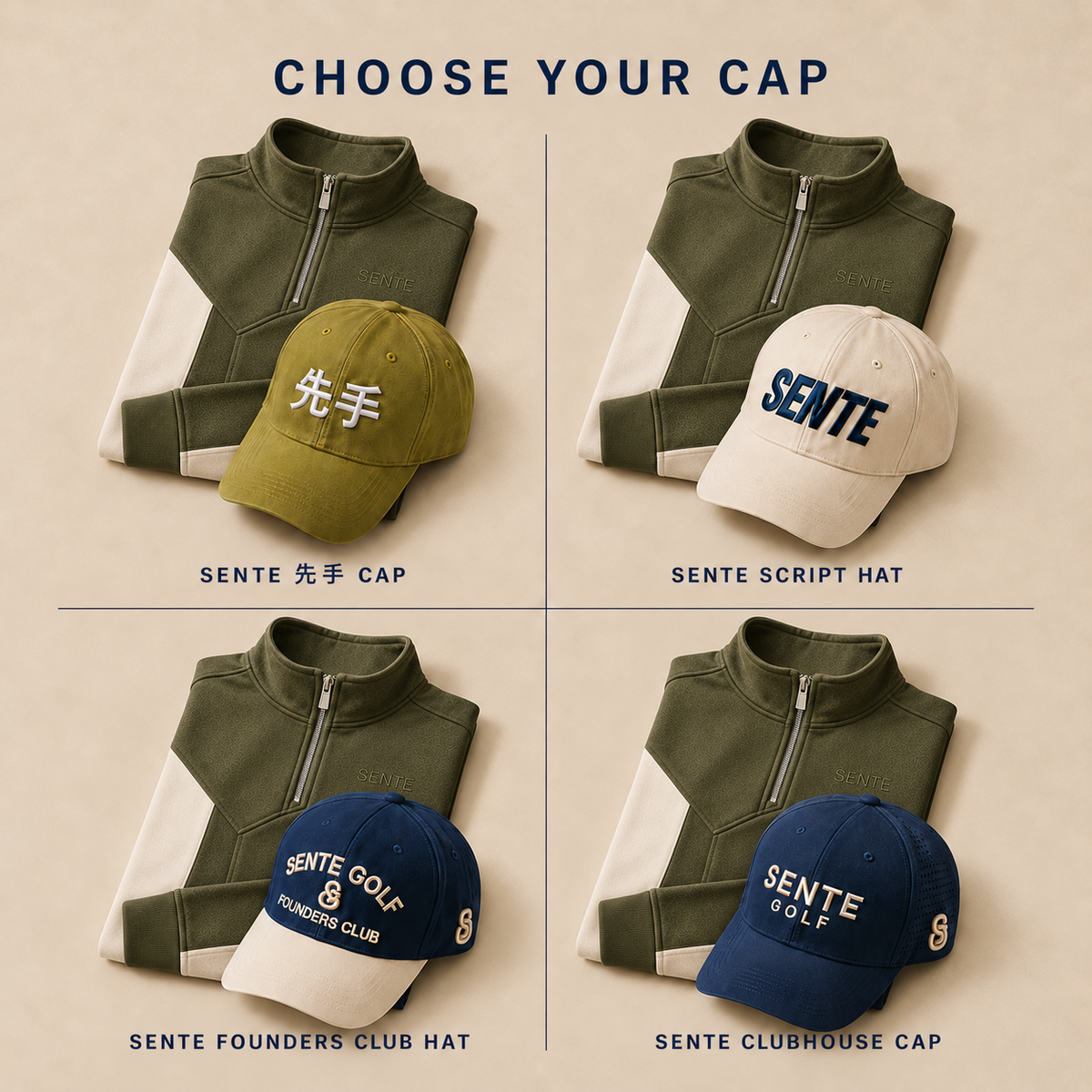 SENTE Fairway Quarter Zip with a choice of four SENTE golf caps