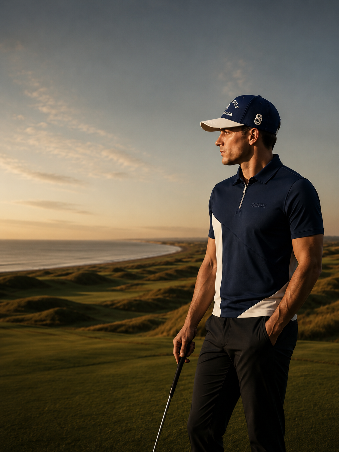 Background, image of golfer in sente polo and hat
